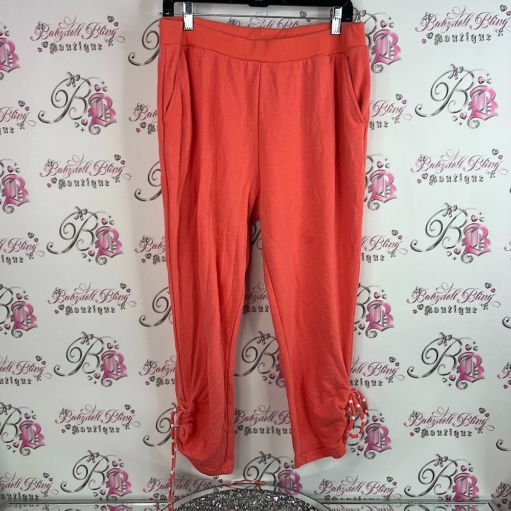 Isaac Mizrahi pants tie up ribbons detail orange pink Coral Track Pants